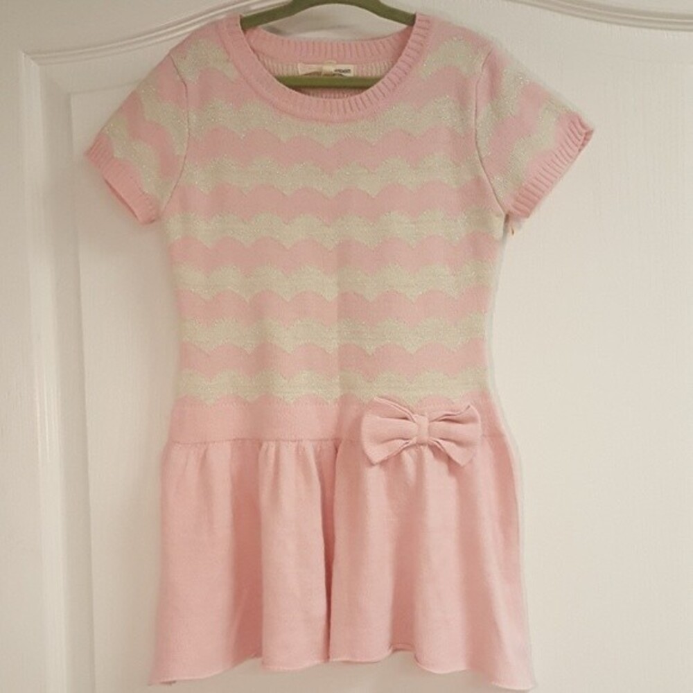 Pink and White Metallic Sweater Dress